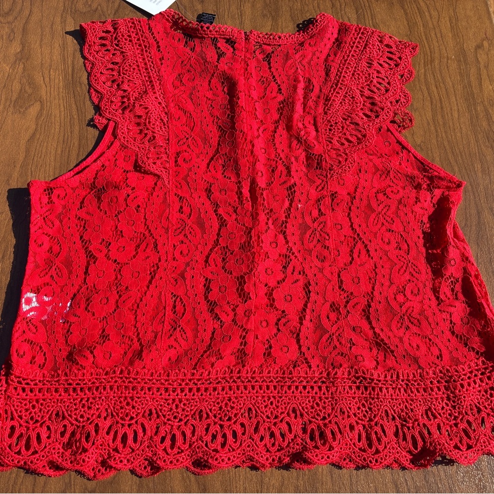 Women’s Love X Design Red Sleeveless Lace Woven Blouse Size Large NWT - Picture 8 of 8